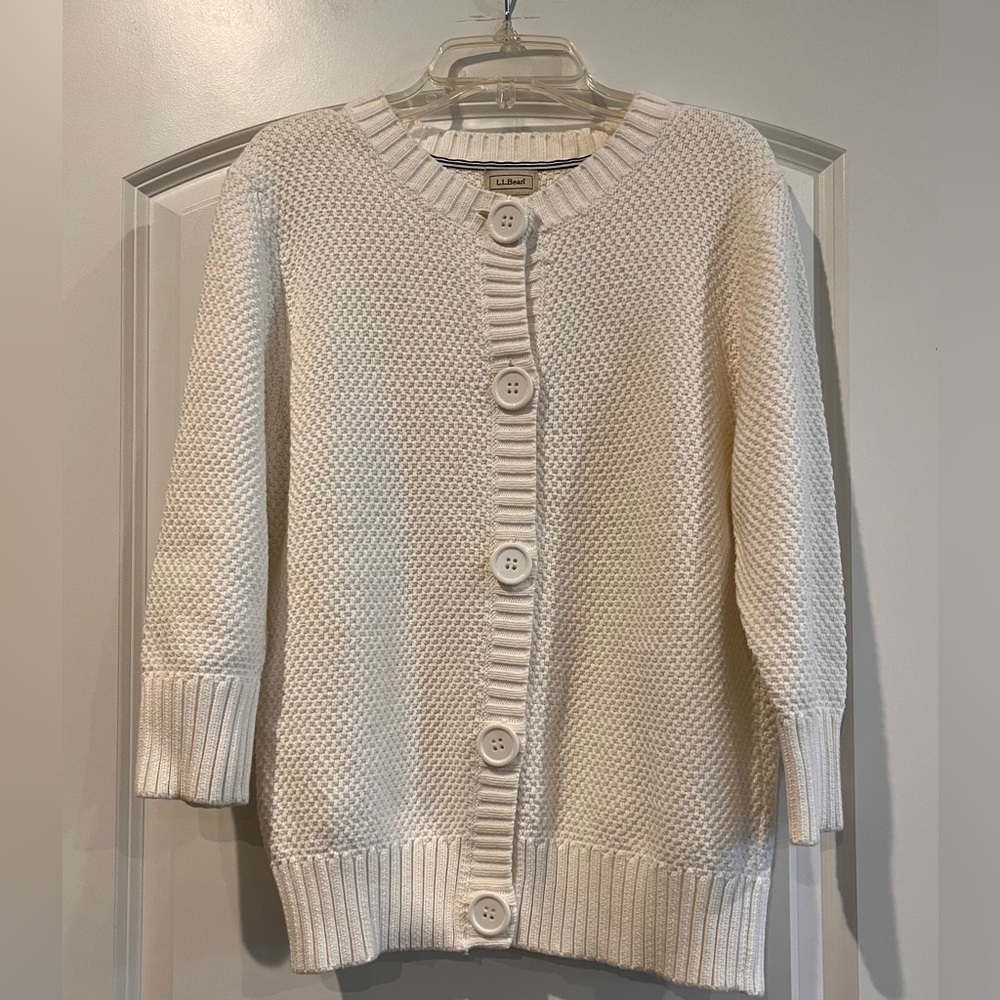 L.L. Bean Cream Textured Button-Front Cardigan